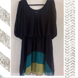Enfocus Women 3/4 Navy, Teal, & Lime Dress 16
